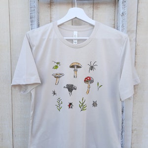 Mushrooms Embroidered T-shirt, Embroidered Mushroom T-shirt Gift for Mushrooms Lover, Unisex Crewneck Botanical T-shirt Mushrooms.