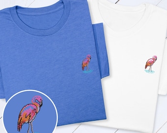 Embroidered Pink Flamingo T-shirt: Unisex Bird Lover Gift
