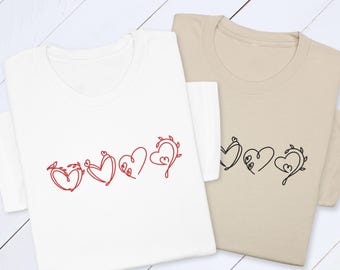 Embroidered Heart T-Shirt: Minimalist Romantic Cotton Blend Tee