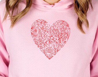 Embroidered Hoodie With Flower Heart, Embroidered Floral