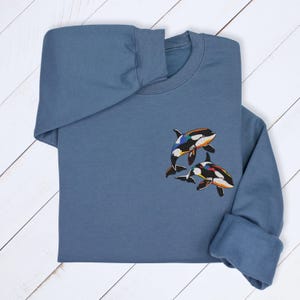シャチの刺繍入りスウェットシャツ＆パーカー、刺繍入りシャチのクジラのスウェットシャツ、ユニセックス、シャチ愛好家への海の動物スウェットシャツギフト