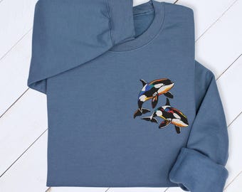 Embroidered Orca Sweatshirt: Unisex Ocean Animal Hoodie