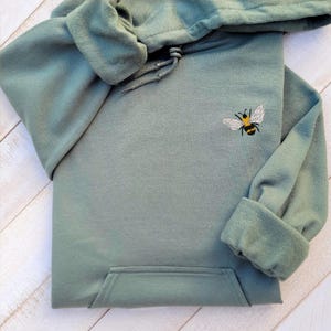 Bee Hoodie Embroidered Yellow Soft Cotton Blend Unisex Pullover Cottagecore Style