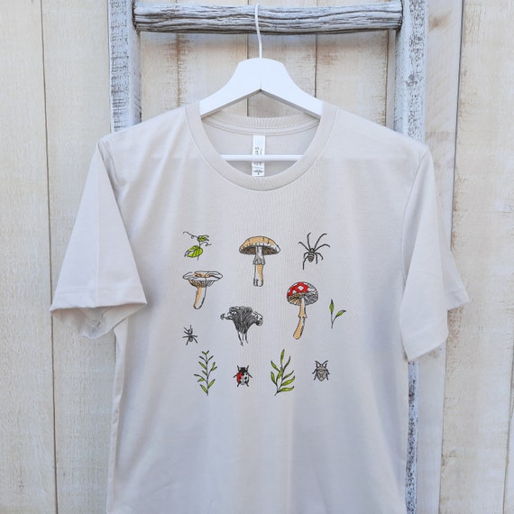 Embroidered Mushroom T-Shirt: Unisex Botanical Crewneck