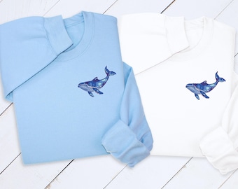 Blue Whale Embroidered Hoodie: Unisex Ocean Lover Gift
