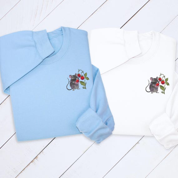 Embroidered Mouse Hoodie: Cottagecore Forest Animal Sweatshirt