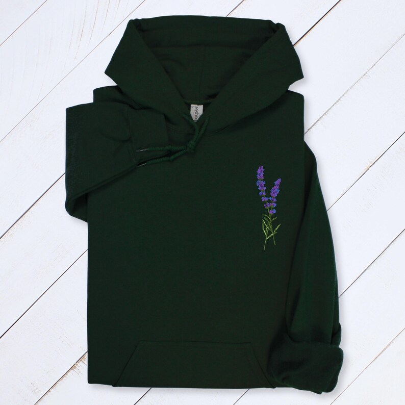 Lavender Embroidered Hoodie: Botanical Wildflower Sweatshirt, Cottagecore Gift Forest