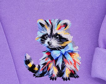 Sweat enfant raton laveur brodé : animaux colorés