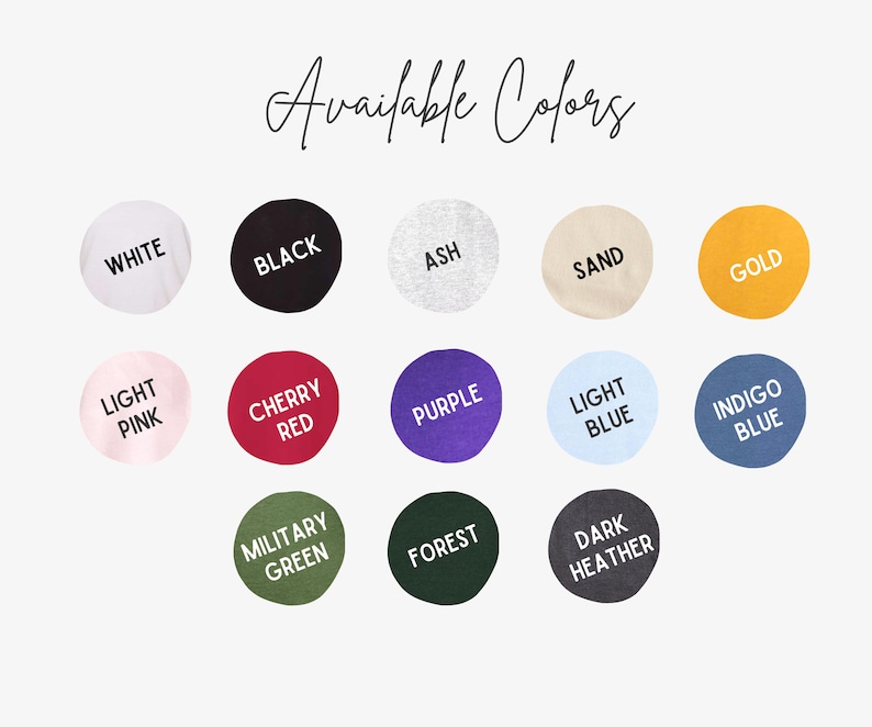 Peut inclure: Un nuancier de 15 couleurs montrant les couleurs disponibles pour un produit. Les couleurs sont : blanc, noir, gris cendr&eacute;, sable, or, rose clair, rouge cerise, violet, bleu clair, bleu indigo, vert militaire, for&ecirc;t, gris fonc&eacute;.