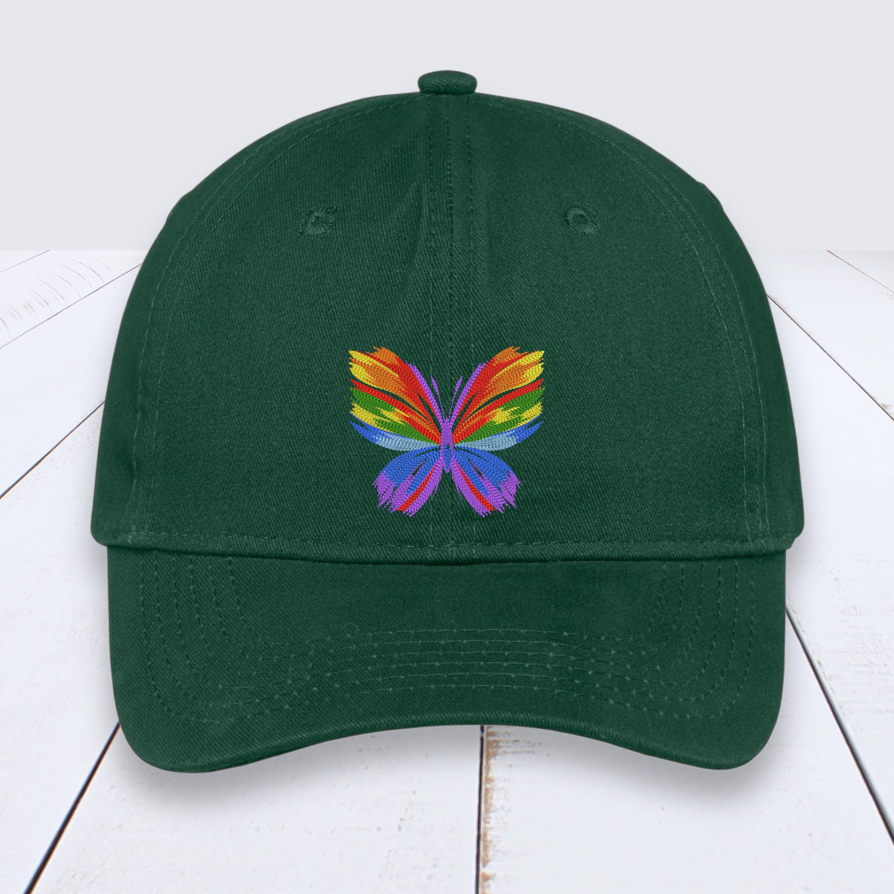 Embroidered Black Cap‎ with Colorful Butterfly Design Womens Ponytail Cap Garden Girl Butterfly Embroidery Cotton  main image 3