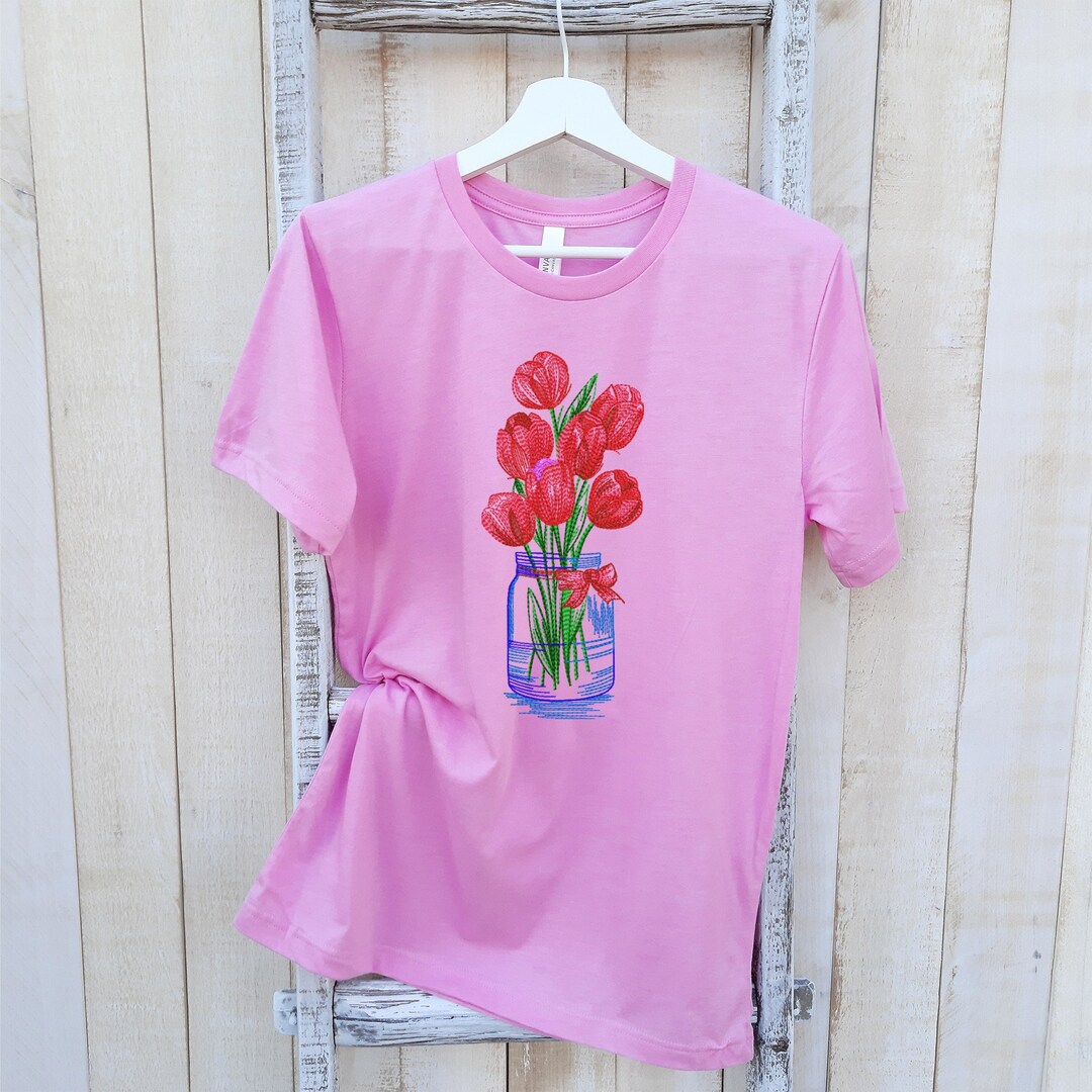 Printed Tulips T-shirt, Spring Flowers Unisex Botanical T-shirt, T ...