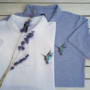 Polo ricamata con colibrì, polo ricamata con colibrì, polo ricamata con uccello, polo da donna con colibrì, polo da donna.