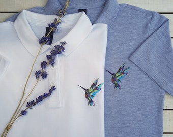 Polo de colibrí bordado: Polo de mezcla de algodón para mujer