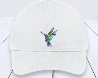 Cream Hat with Purple Floral and Hummingbird Design Custom Name Hummingbird Floral Hat – Personalized Name  main image 2