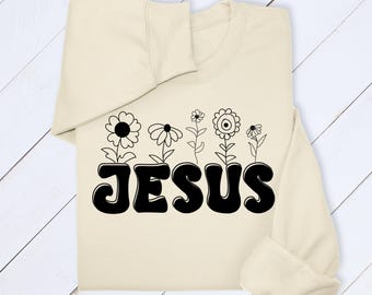Jesus Hoodie/Sweatshirt – Retro Floral Christian Apparel, Faith Based Cozy Religious Gift for Her & Him, Bible Verse Inspired Outfit