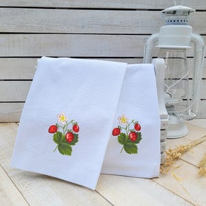 Strawberry embroidered tea towel - 100% cotton dish towel, perfect kitchen decor gift, flour sack towel, unique gift for mother’s day!