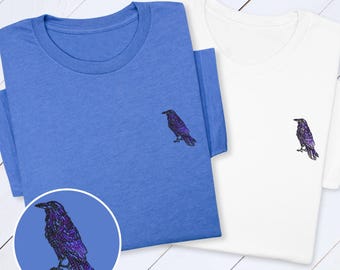 Raven Embroidered T-Shirt: Unisex Bird Design