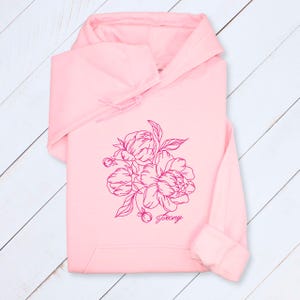 Embroidered Peony Hoodie: Custom Line Art Floral Sweatshirt image 6