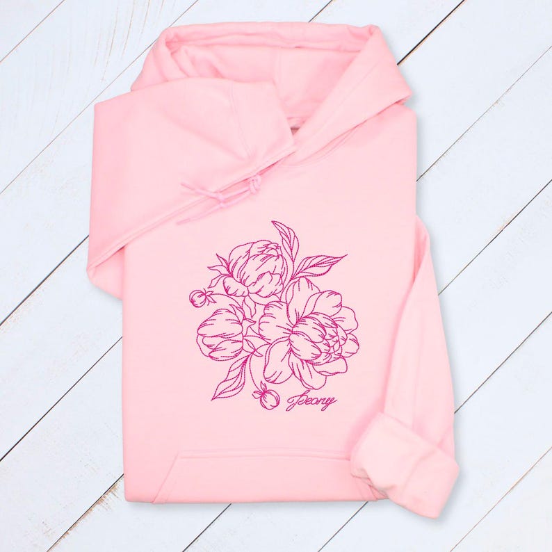 Embroidered Peony Hoodie: Custom Line Art Floral Sweatshirt image 6