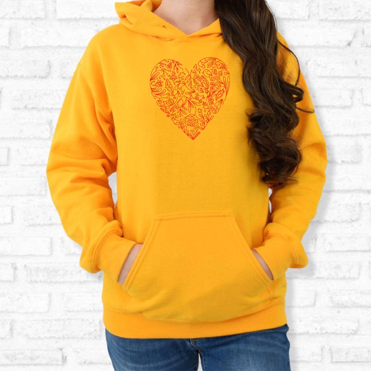 Embroidered Hoodie With Flower Heart, Embroidered Floral
