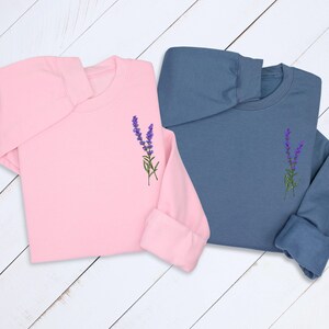 Lavender Embroidered Hoodie: Botanical Wildflower Sweatshirt, Cottagecore Gift image 5