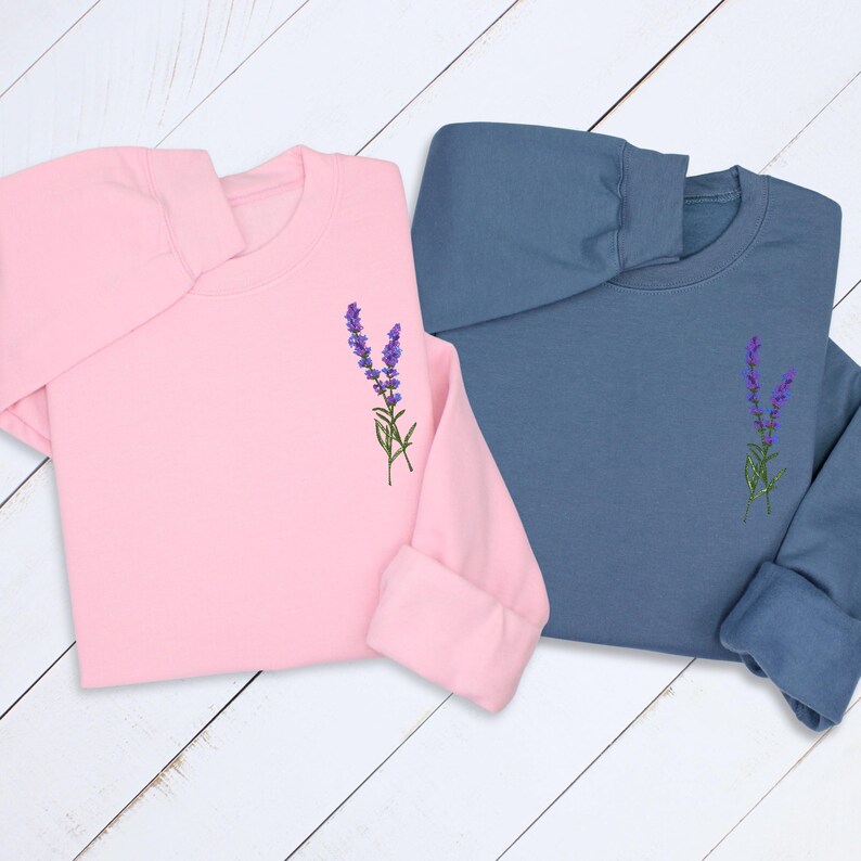 Lavender Embroidered Hoodie: Botanical Wildflower Sweatshirt, Cottagecore Gift image 5