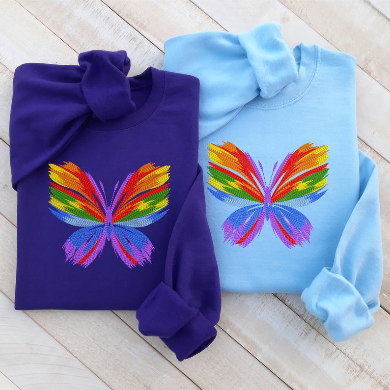 Butterfly Embroidered Sweatshirt, Embroidered Butterfly Sweatshirt Crew