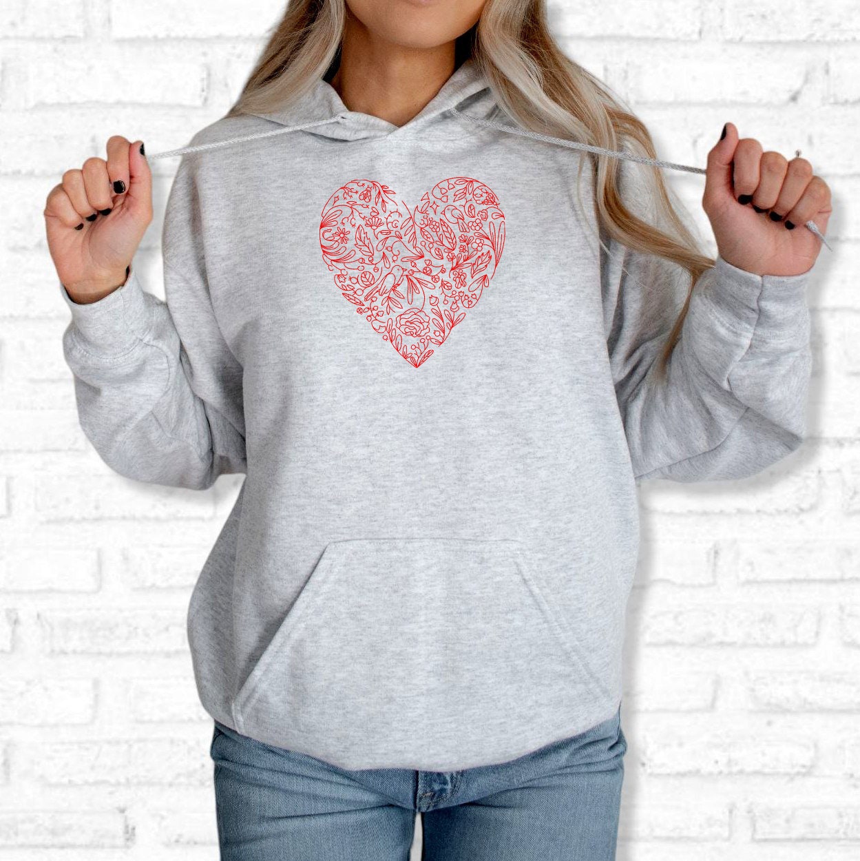 Embroidered Hoodie With Flower Heart, Embroidered Floral