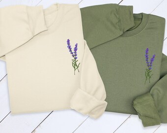 Lavendel geborduurde hoodie: sweatshirt met botanische wilde bloemen, Cottagecore-cadeau