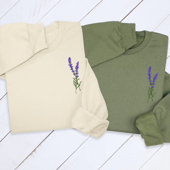 Lavender Embroidered Hoodie: Botanical Wildflower Sweatshirt, Cottagecore Gift