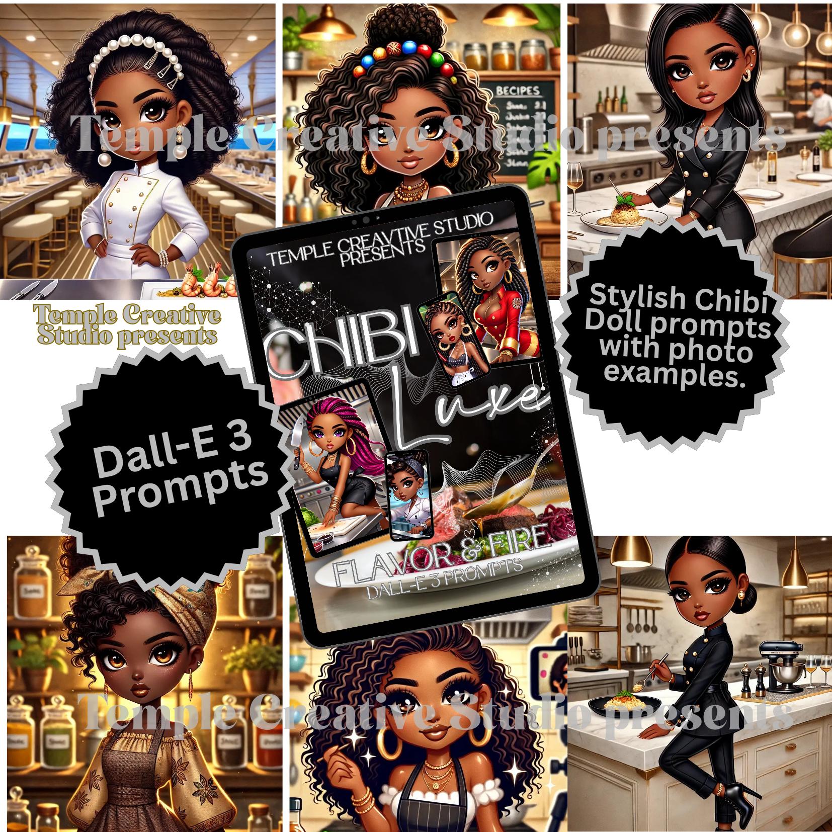 store product block Chibi Luxe Flavor & Fire Prompts | Black Girl Chef DALL·E 3 Prompts | Digital Download for Culinary Creators, Merch and AI Art poster