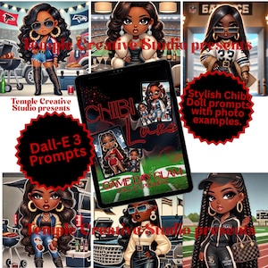 Chibi Luxe Game Day Glam Prompts | DALL·E 3 AI Art Generator Prompts | Black Girl Chibi Style | Digital Download for Artists & Creators