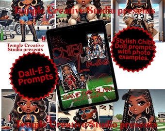 Chibi Luxe Game Day Glam Prompts | DALL·E 3 AI Art Generator Prompts | Black Girl Chibi Style | Digital Download for Artists & Creators