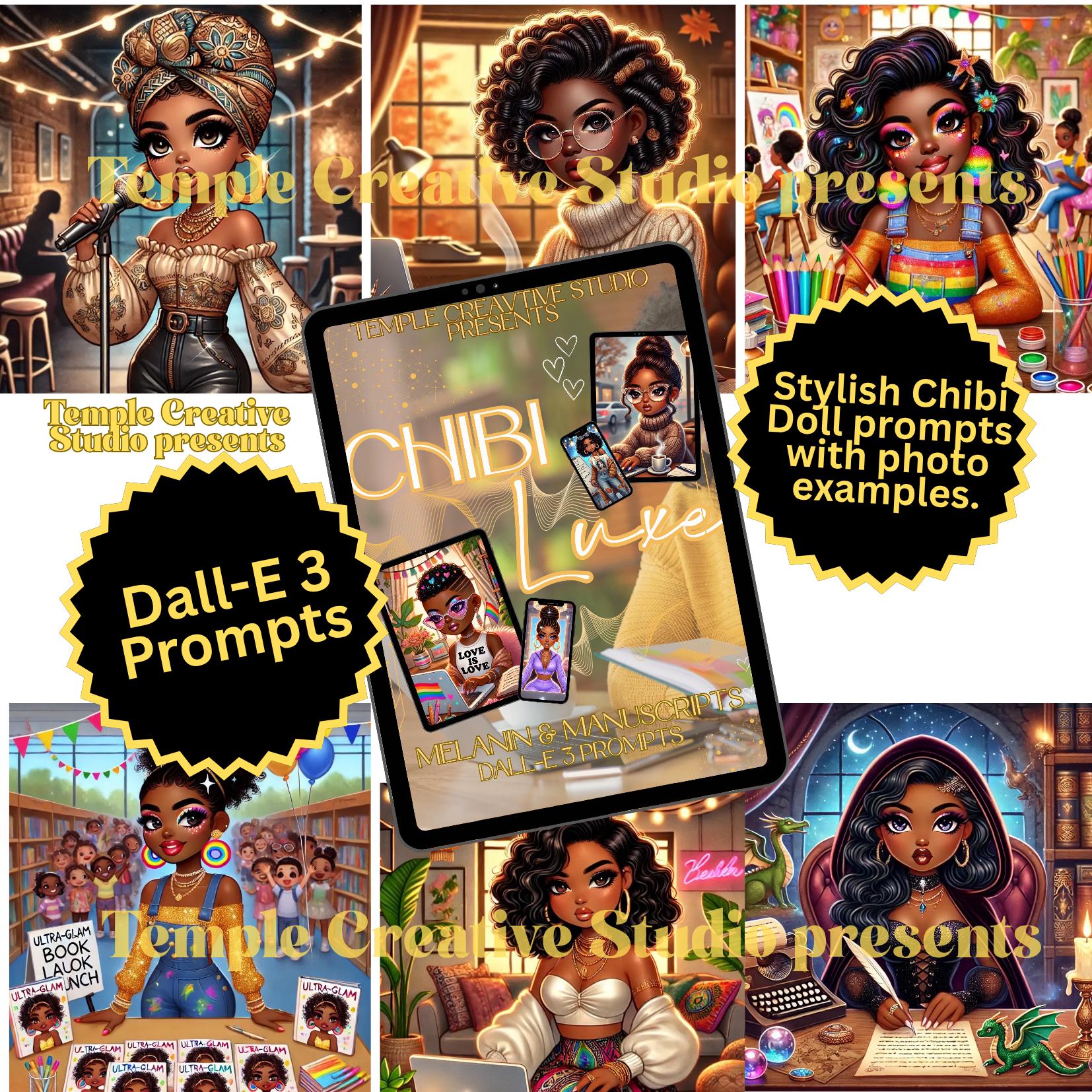store product block Chibi Luxe Melanin & Manuscripts Prompts | DALL·E 3 AI Art Prompts | Digital Download for Black Writers, Journalers and Thought Creators poster
