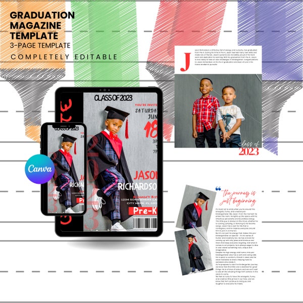 Graduation magazine template, canva template, diy graduation template, digital invites, digital announcement