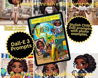 Chibi Luxe Educator Elegance Prompts | DALL·E 3 AI Art Generator Prompts | Black Girl Teacher Style | Digital Download for Art & Merch