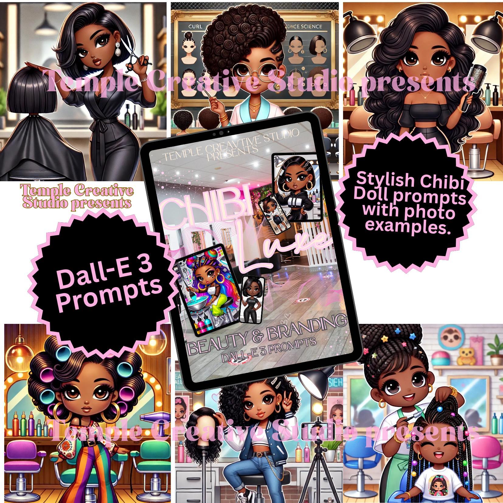 store product block Chibi Luxe Beauty & Branding Prompts | DALL·E 3 AI Art Prompts für Black Beauty Bosses | Digitaler Download für Hair, Nails und Merchandise-Creators poster