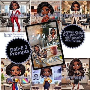Podpowiedzi do Chibi Luxe Boss Lady | Podpowiedzi do generatora grafiki AI DALL·E 3 | Styl Chibi dla dyrektor generalnej Black Girl | Pobieranie cyfrowe gadżetów i czasopism