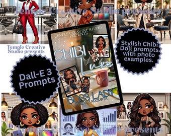 Chibi Luxe Boss Lady Prompts | DALL·E 3 AI Art Generator Prompts | Black Girl CEO Chibi Style | Digital Download for Merch & Journals