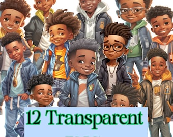 Dynamic Black Boy Clip Art | 12 Unique Illustrations for Creative Projects, digital download, instant download,  Black boy joy images