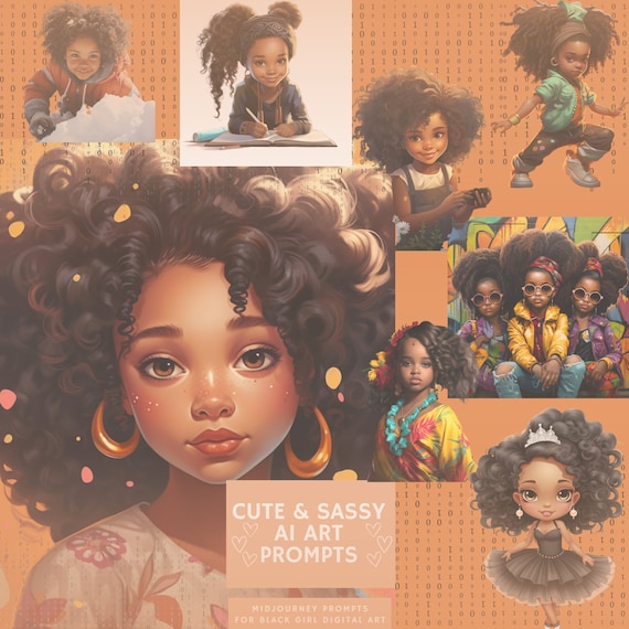 Midjourney Prompts, Little Black Girls clip art,Midjourney Prompt Guide, Positive Image Prompts for Empowering Little Black Girls