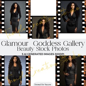 Imágenes de archivo, modelos afroamericanas, fotografías de archivo de glamour de belleza, marcas de belleza, folletos, sitios web, redes sociales, glamour de traje negro