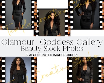 Stock images, African American models, beauty glamour stock photos, beauty branding, flyers, websites, social media, black suit glamour