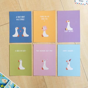 Ducky Grußkarten-Set | 6 Grußkarten | Niedliche Designs | Tier Wortspiele | Geburtstagskarte | Enten | Dummer Gans | Handgemachtes Briefpapier