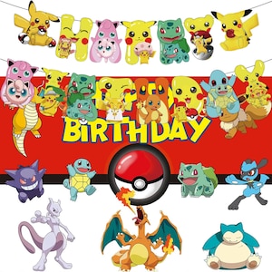 Pokemon Birthday Backdrop and Banner: Pikachu & Friends Party Decoration (3x5 ft) Version 4 and Banner