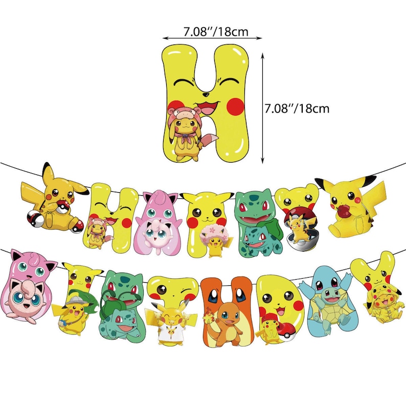 Pokemon Birthday Backdrop and Banner: Pikachu & Friends Party Decoration (3x5 ft) image 9