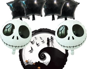 7 NIghtmare Before Christmas Balloons Bouquet | 28 Inch And 17 Inch Size Balloon Decorations For A Party Centerpiece Backdrop Decor