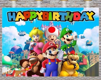 Mario Bros Birthday Backdrop 3x5 ft – Super Mario Happy Birthday Vinyl Banner | Mario Luigi Peach Bowser Party Decorations Photo Background