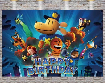 DogMan Birthday Backdrop 3x5 ft – Happy Birthday Party Banner | Dog Man Party Decorations | Kids Cartoon Photo Booth Backdrop