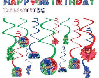 PJ Masks Birthday Party Banner & Hanging Swirls Decoration